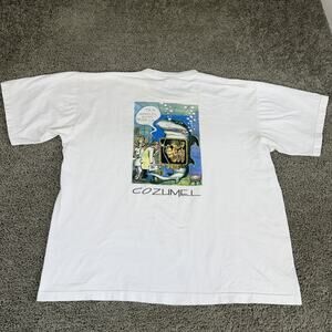 Vintage Cozumel Shirt Mens 2XL White Shark Scuba Diving Graphic Tee Humor